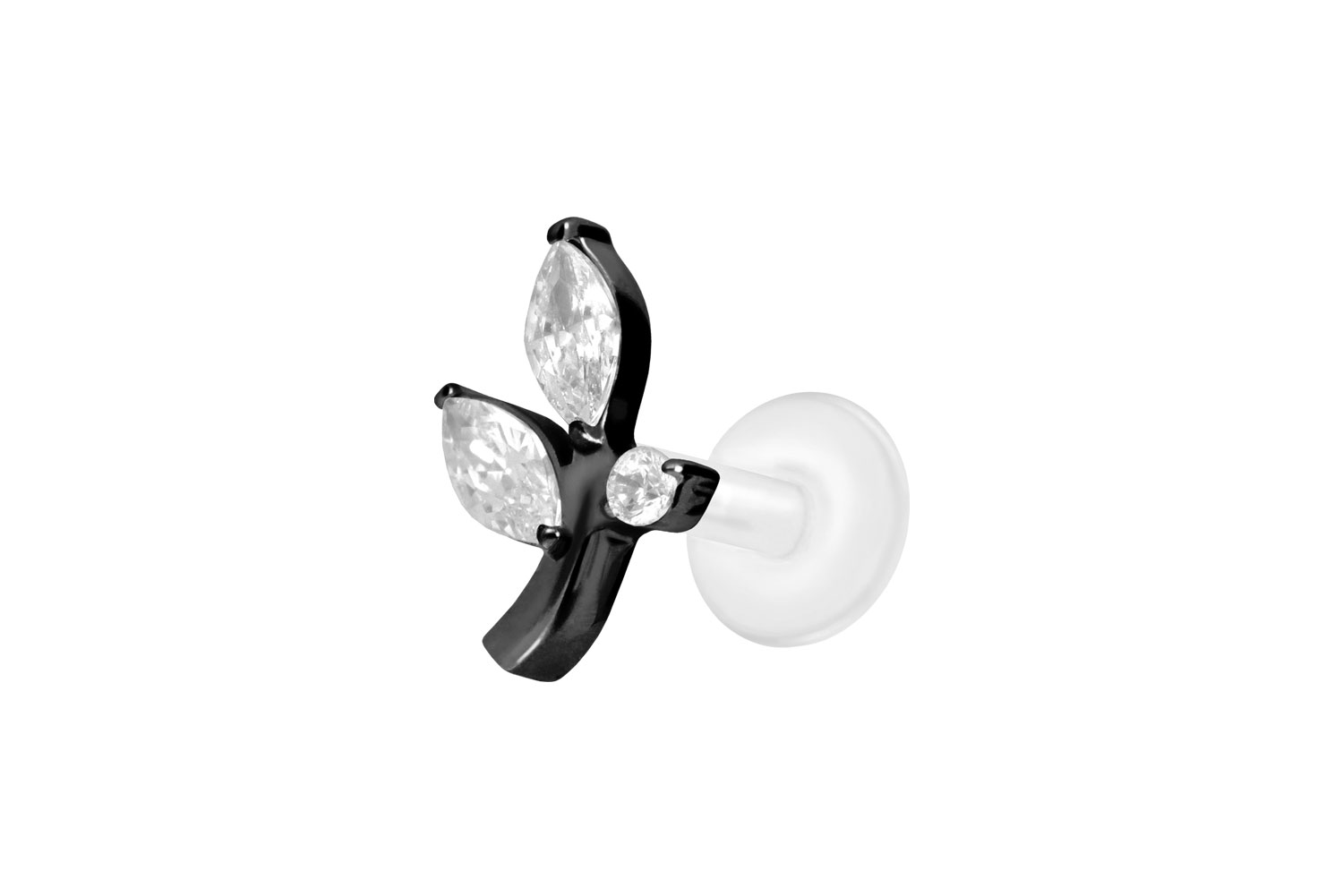 PTFE Labret Piercing mit Innengewinde + Titan-Aufsatz KRISTALLZWEIG